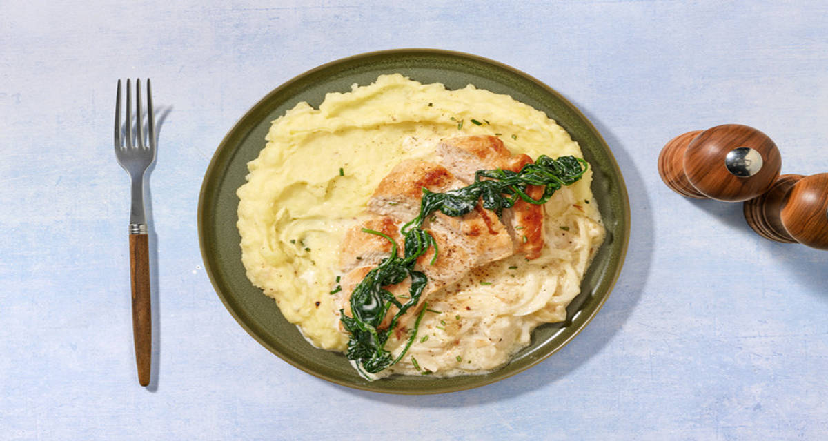 Filet de poulet & purée de pommes de terre épinards à la crème