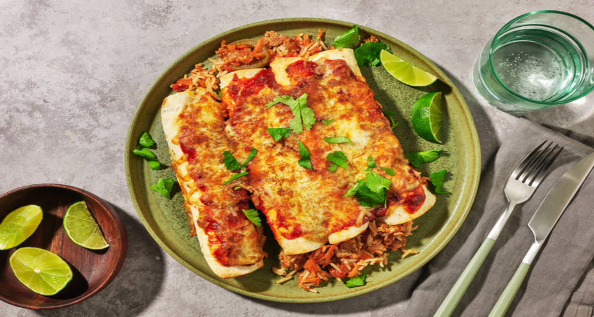 Sportersfavoriet: burrito met kip en rijst uit de oven met min. 115 g koolhydraten per persoon
