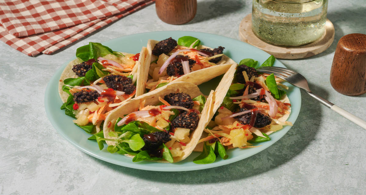 Carolina BBQ Clonakilty Blackpudding Tacos with coleslaw and pickled shallot