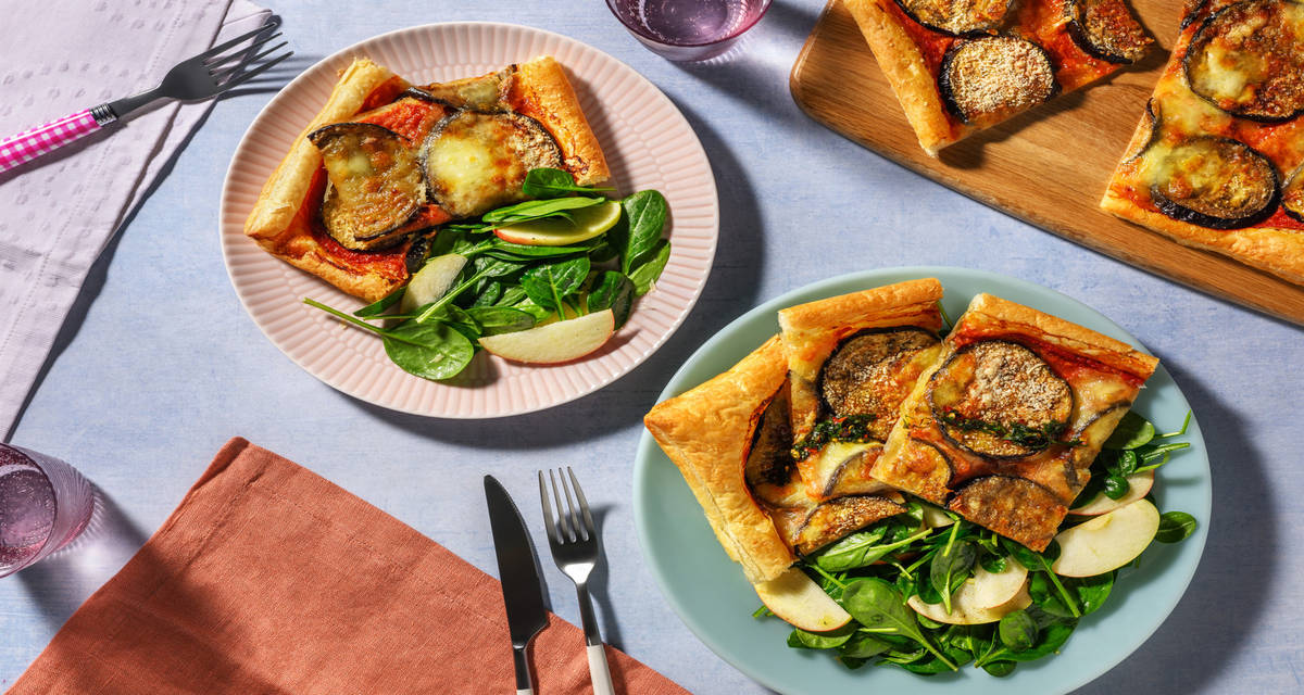 Auberginetærte med Parmigiano Reggiano En version til børn, en til voksne