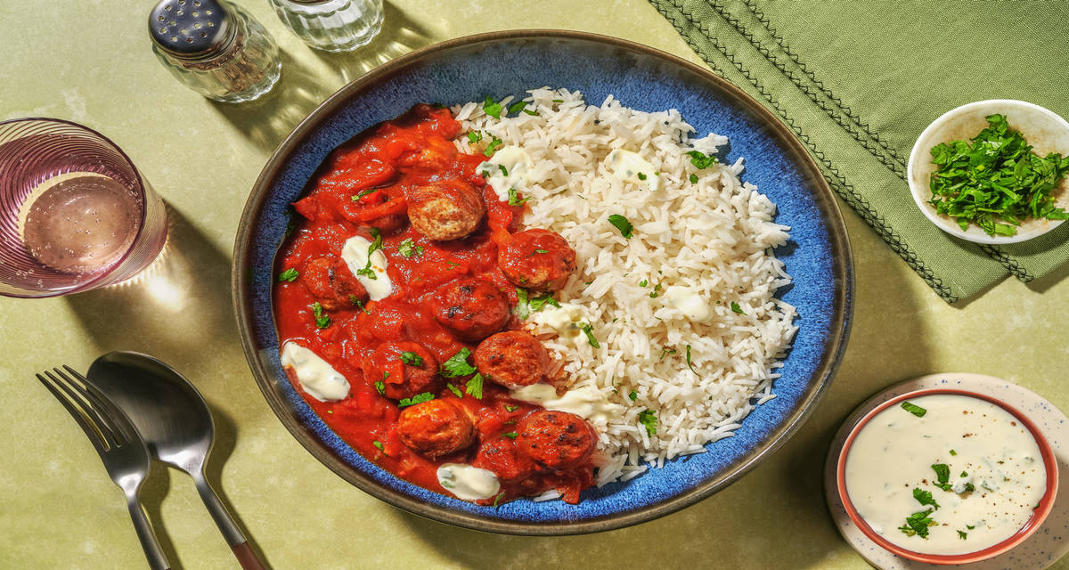 Saucisse de Toulouse façon rougail épicé avec du riz précuit & de la coriandre