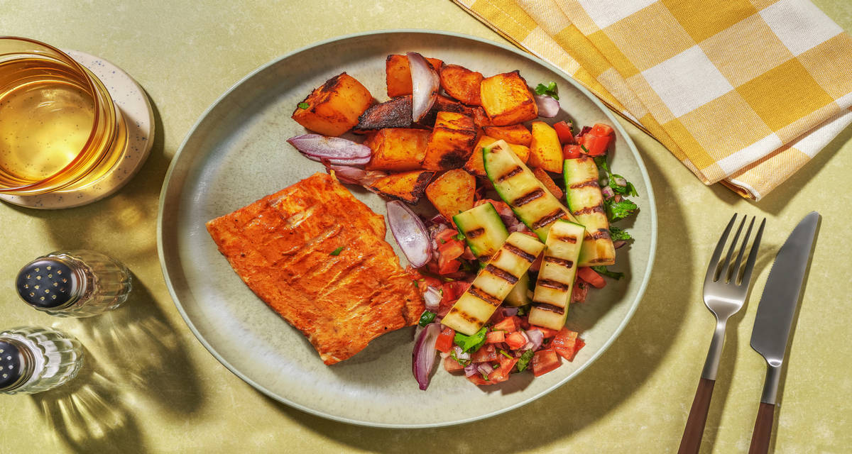 Place au BBQ : lieu grillé façon tikka avec des légumes grillés & de la coriandre