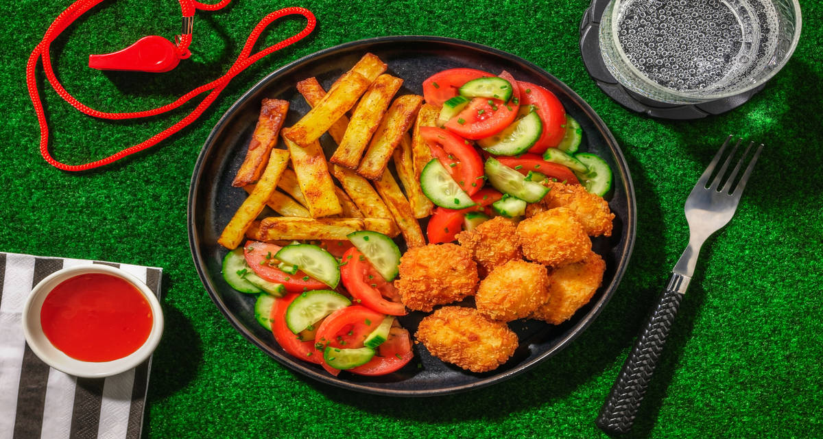 Le Doublé : nuggets poulet Label Rouge & frites avec des crudités & une sauce au chili sucrée