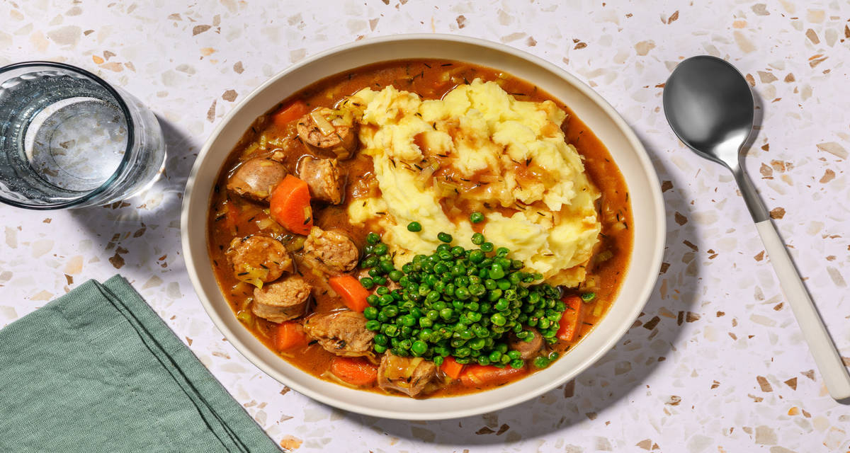 Guinness® and Irish Sausage Casserole with Chorizo with mashed potatoes