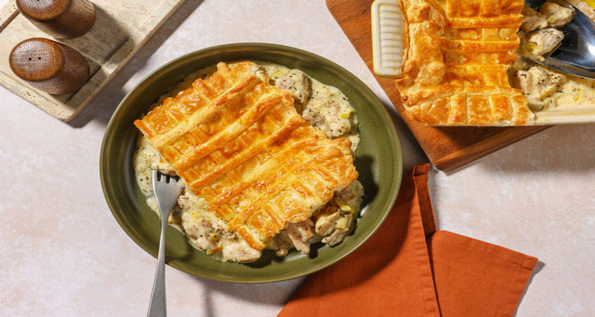 Hojaldre de pollo al estilo británico con puerro a la crema