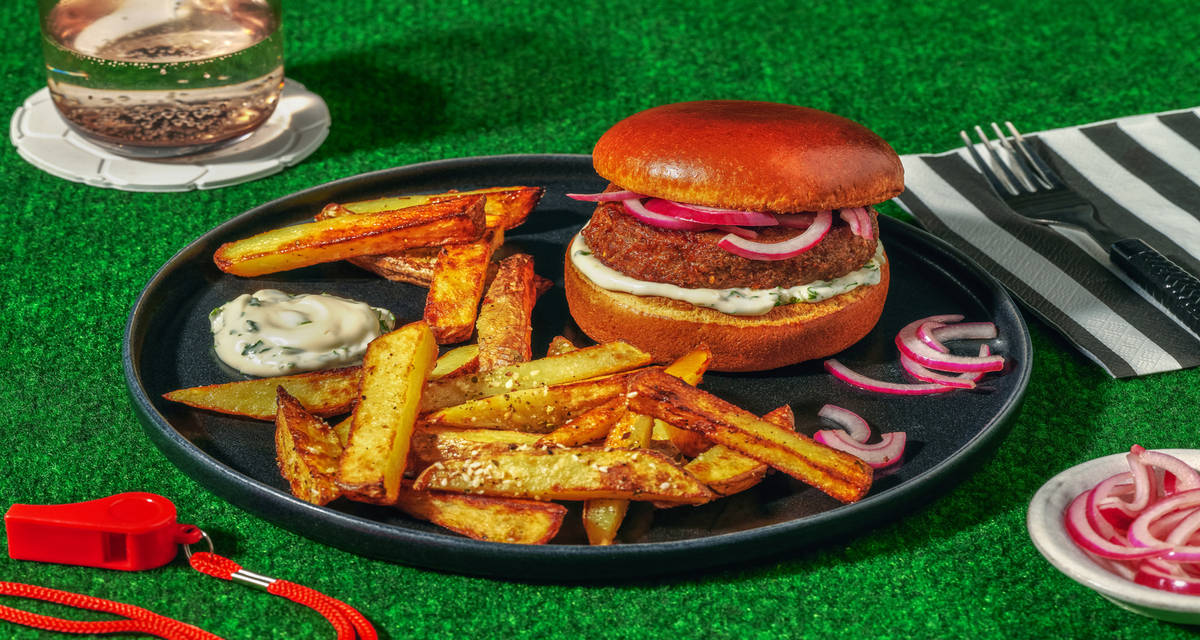 Burger du numéro 10 : steak végétal & zaatar avec de l'aïoli & des pickles d'oignon