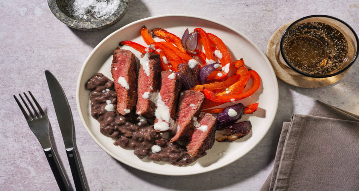 Mexican-inspired Double Beef Rump and Smoky Black Beans with tender roasted pepper