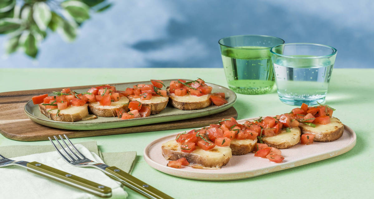Bruschetta caprese en extra 2 portions | mozzarella, tomate et crème balsamique