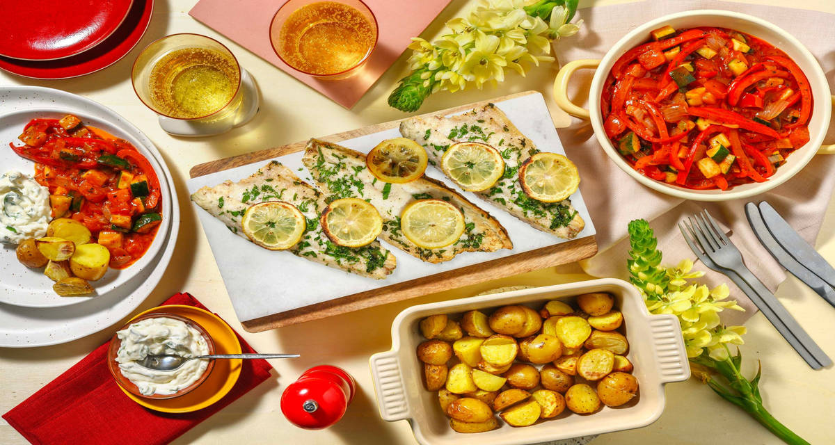 Papillot van dorade met ratatouille met oven-aardappeltjes en Parmigiano Reggiano-basilicummayonaise