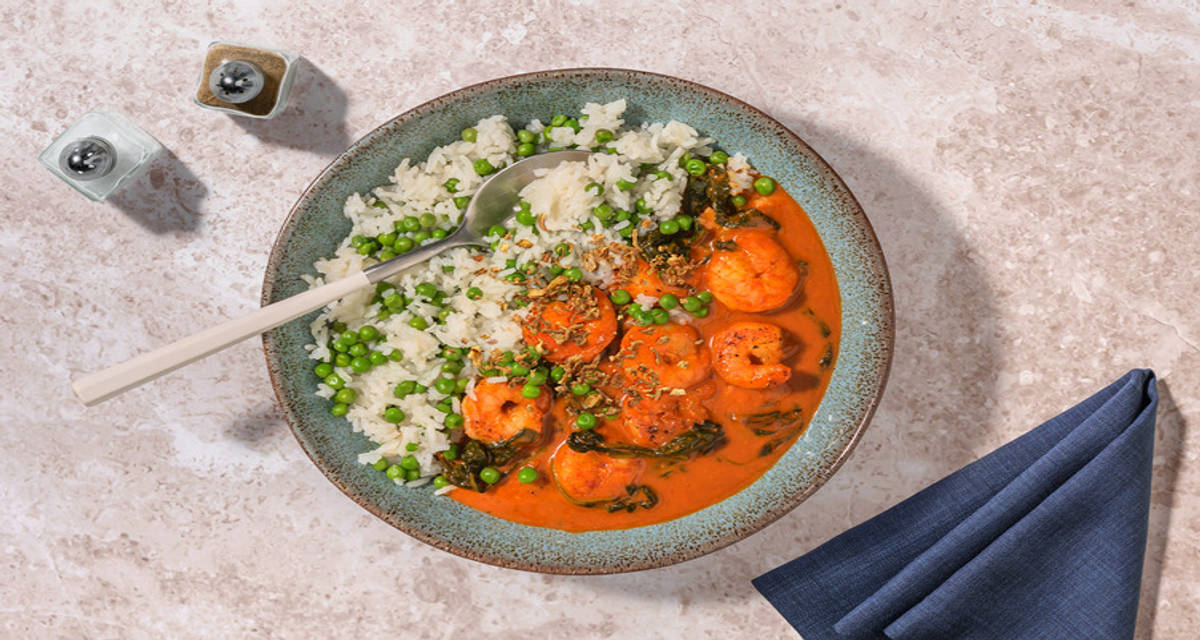 Tandoori Paneer Masala Curry with vibrant green pea rice