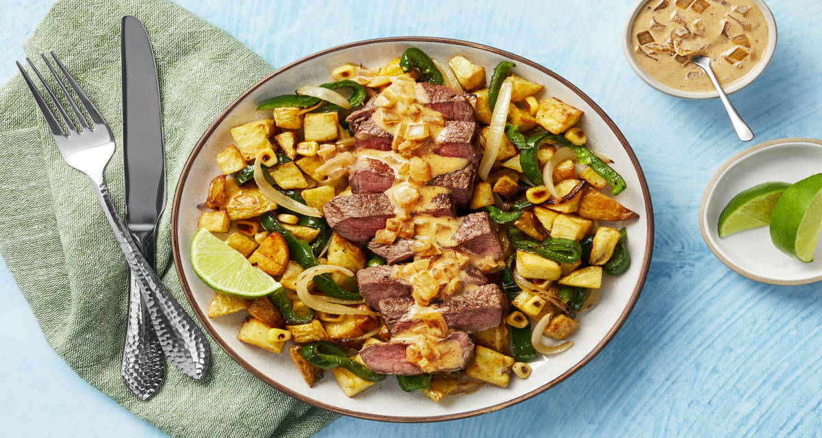 Chipotle Steak with a Poblano, Corn, and Crispy Potato Hash