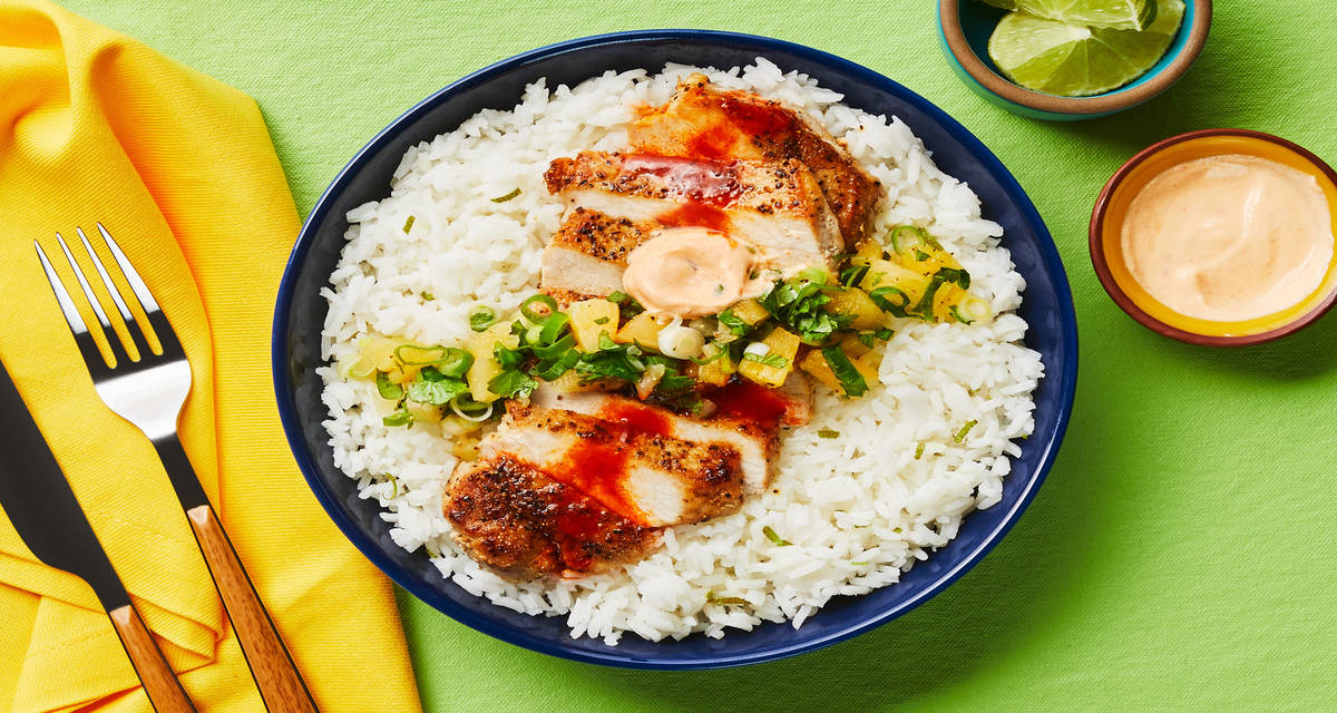 Al Pastor Pico Pork with Zesty Lime Rice & Smoky Red Pepper Crema