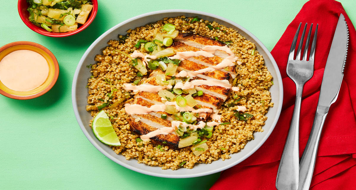 Al Pastor Pork with Cilantro Lime Quinoa & Smoky Red Pepper Crema