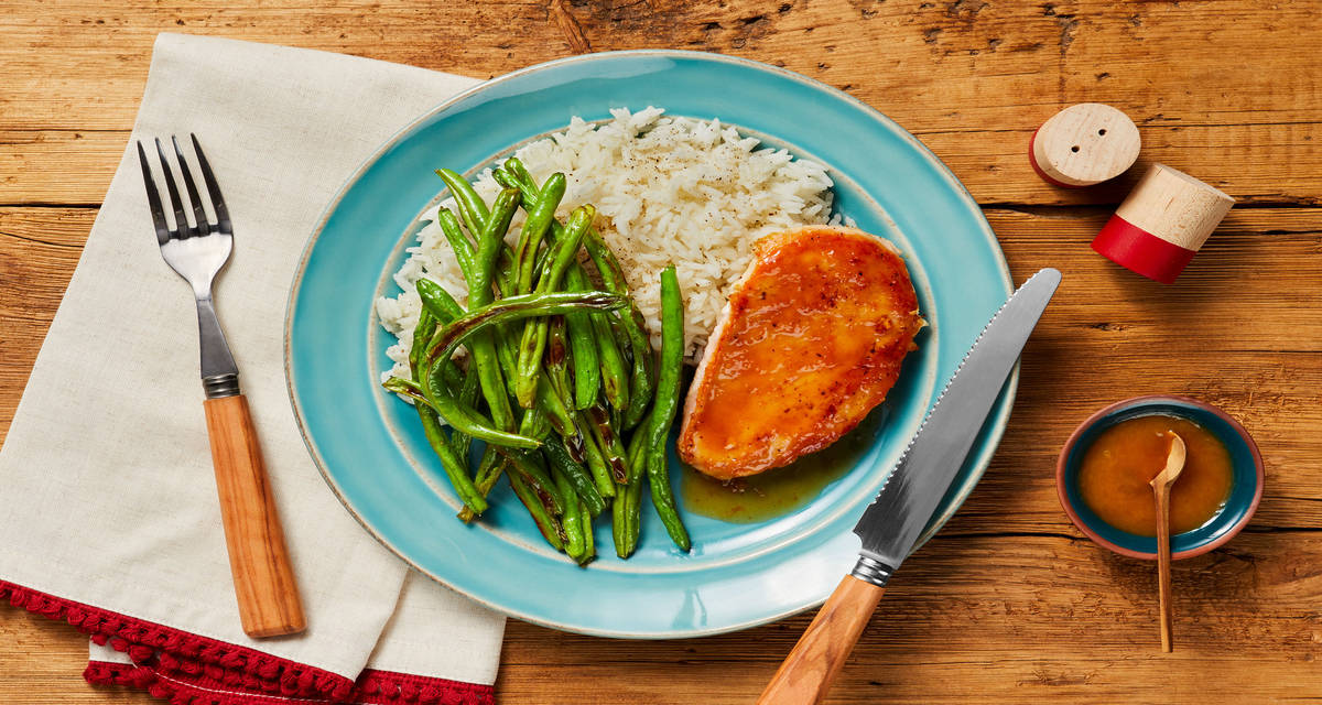 Amazing Apricot Chicken with Jasmine Rice & Green Beans
