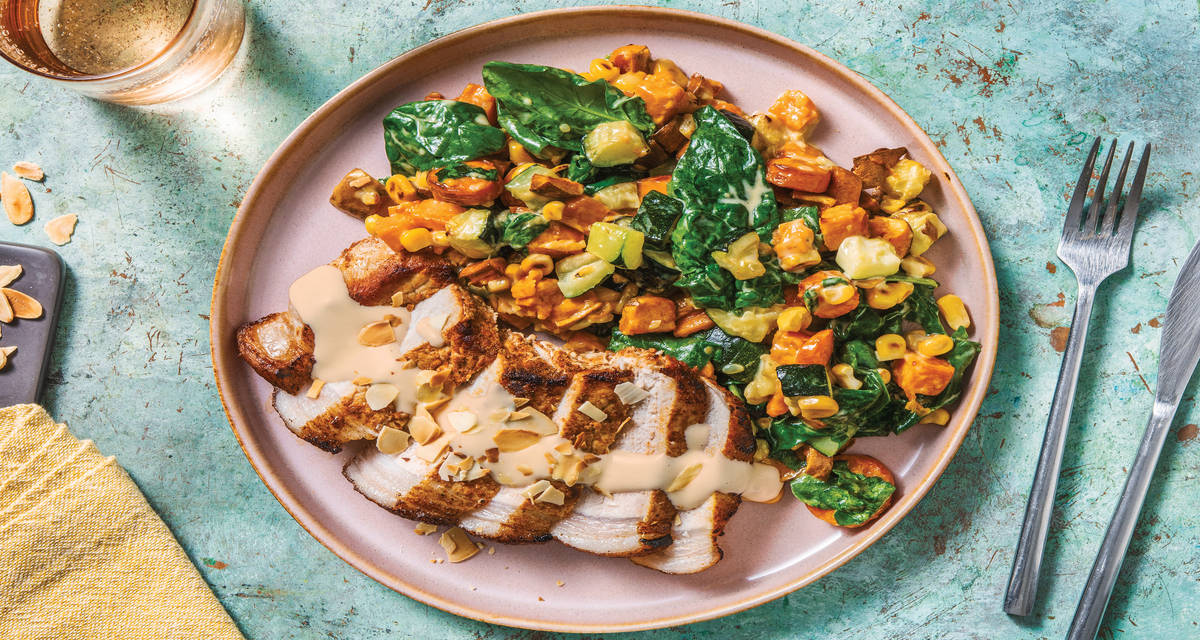 American Spiced Pork Steaks with Roast Veggie Medley Recipe HelloFresh