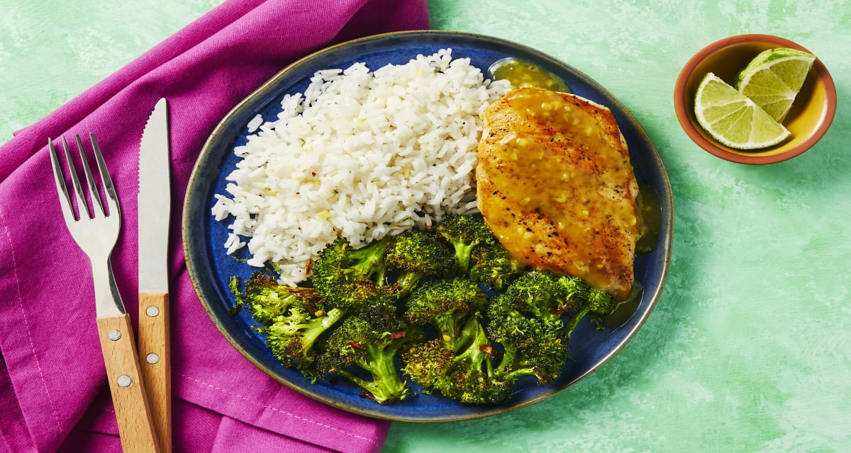 Apricot Miso Chicken with Chili Lime Broccoli & Ginger Rice-image