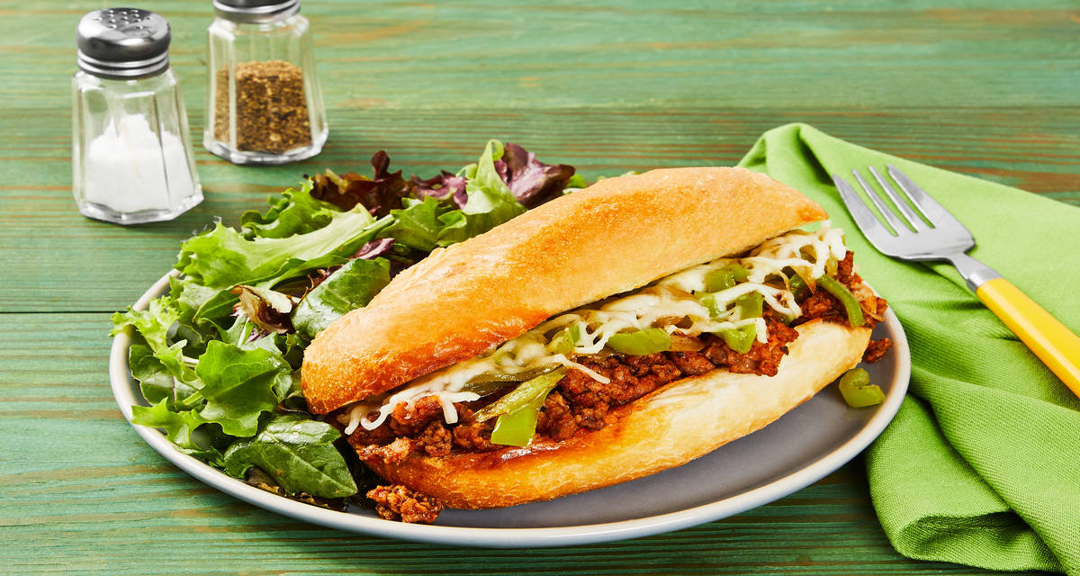 Arthur Ave Pork Sausage & Pepper Heroes with Melty Mozzarella & a Side Salad