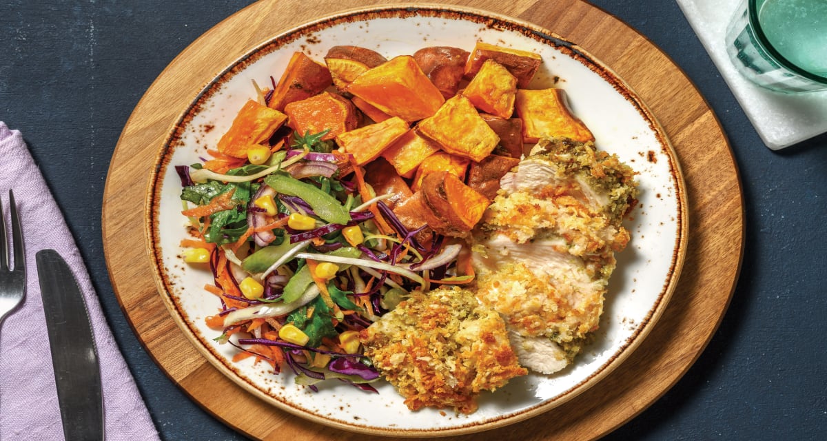 Lemon Pepper Chicken & Roasted Potatoes with Garlic Sauce & Cherry Tomato-Fetta Salad-image