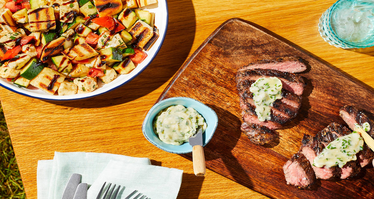 Backyard Grill Bourbon Steak plus Tomato & Grilled Zucchini Panzanella