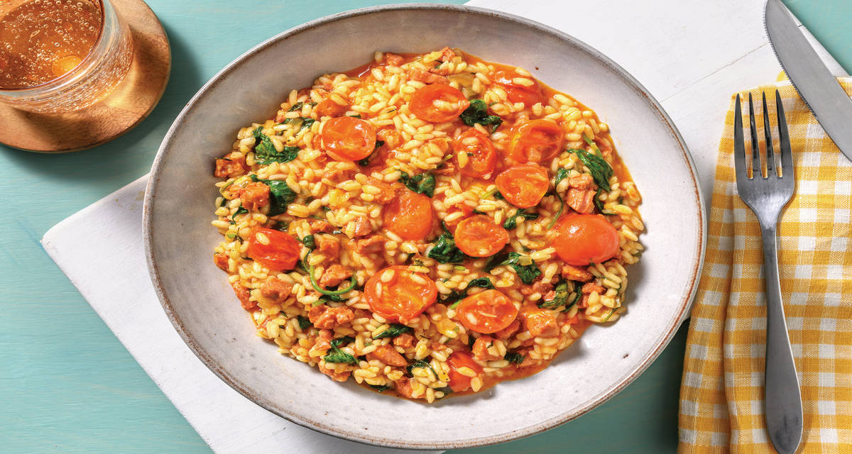 Baked Chorizo & Spinach Risotto Recipe HelloFresh
