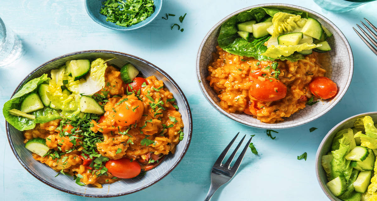 Margherita Risotto with Cucumber Salad Recipe HelloFresh