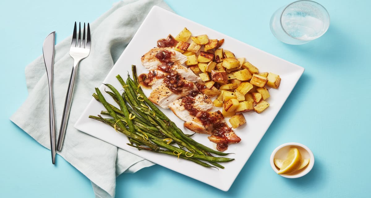 Balsamic Fig Chicken with Roasted Potatoes & Lemony Green Beans-image