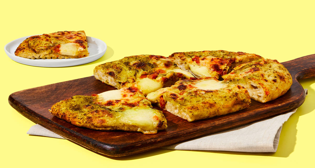 Basil Pesto & Mozzarella Focaccia Flatbread Slice, slice baby. | 2 Servings