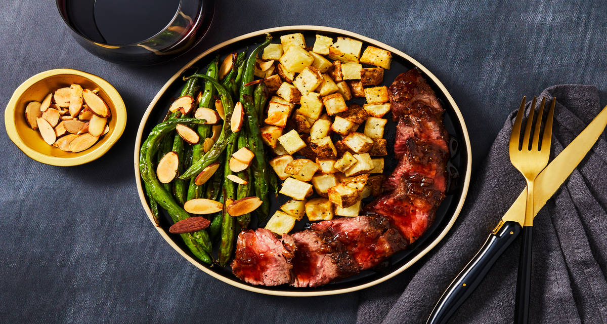 Bavette Steak with Tangy Fig Sauce plus Almond Green Beans & Roasted Potatoes