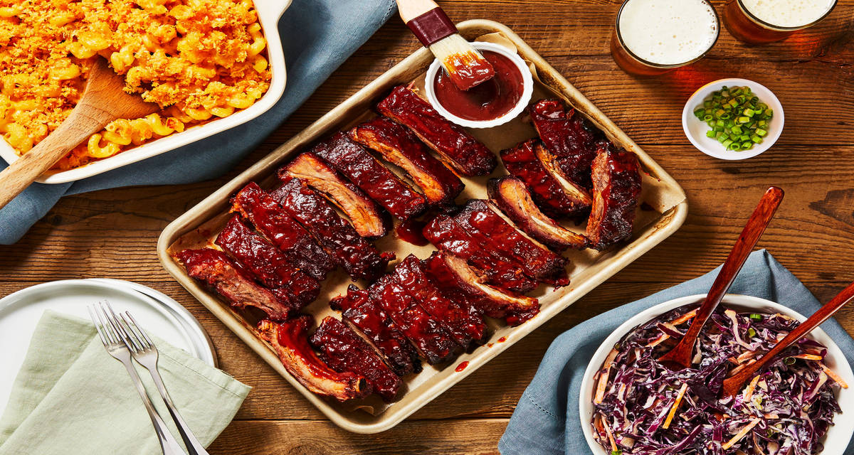 BBQ Baby Back Ribs & Cheesy Buffalo Mac with Buttermilk Ranch Slaw