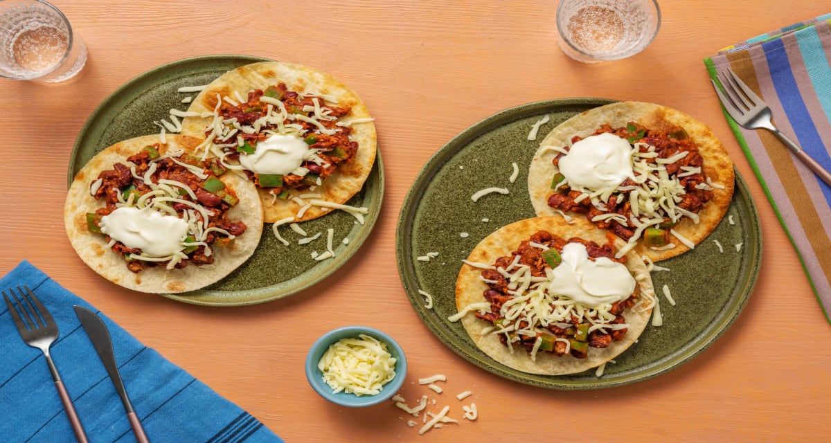 Beany Beef Tostadas Rapidas with Cheese and Soured Cream-image