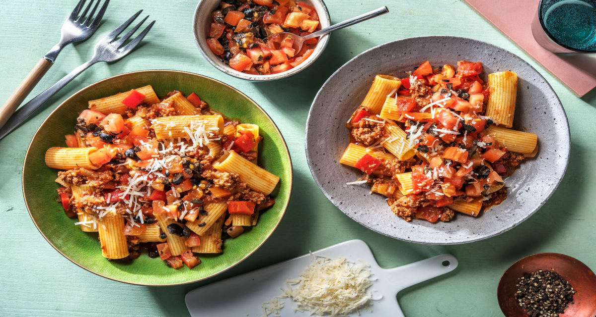 Beef Rigatoni With Olive & Tomato Salsa Recipe | HelloFresh