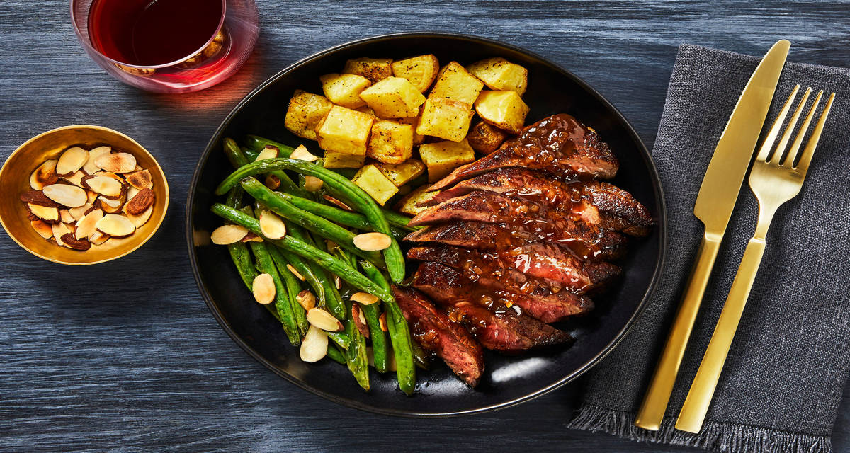 Bisteccha con Fichi (Steak with Fig Sauce) with Almond Green Beans & Roasted Potatoes