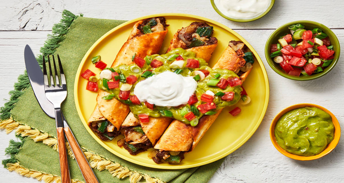 Black Bean & Poblano Flautas with Guacamole & Pico de Gallo