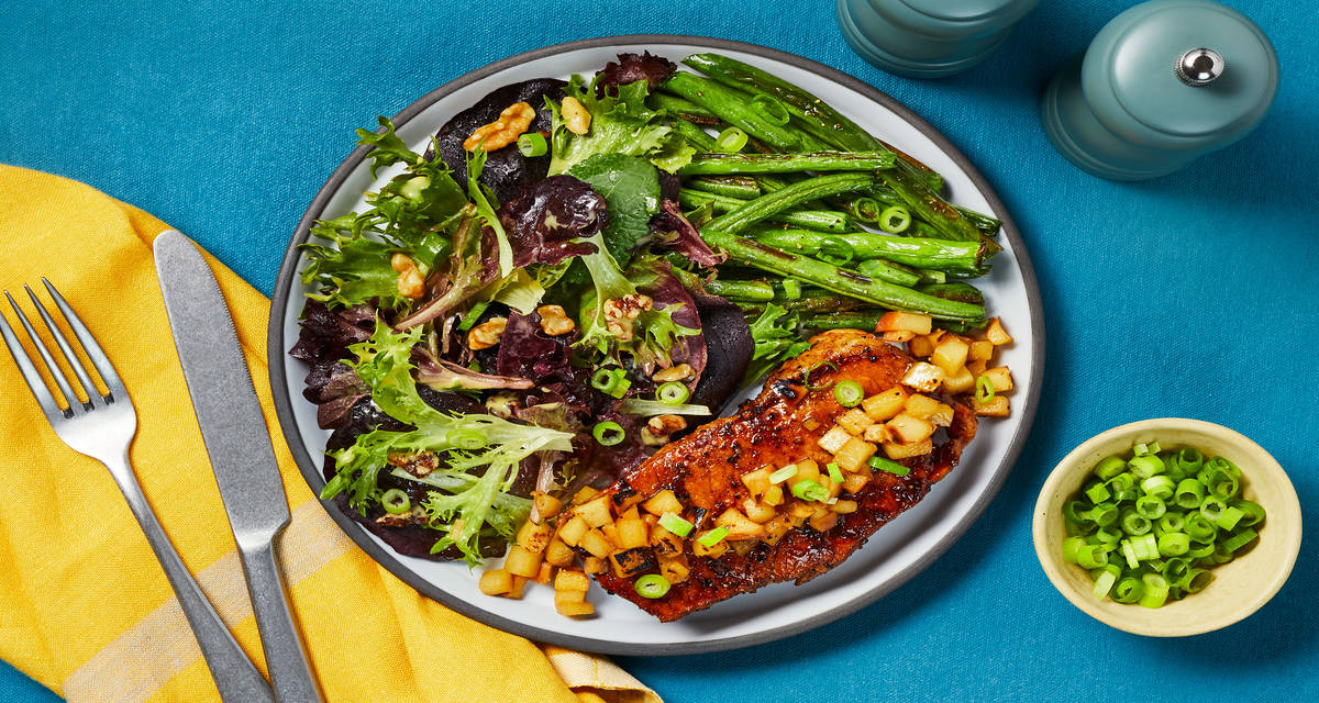 Brown Sugar Bourbon Steak with Honey Dijon Salad & Green Beans