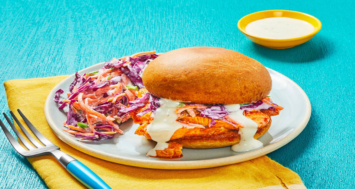 Buffalo Ranch Chicken Sandos with Creamy Slaw
