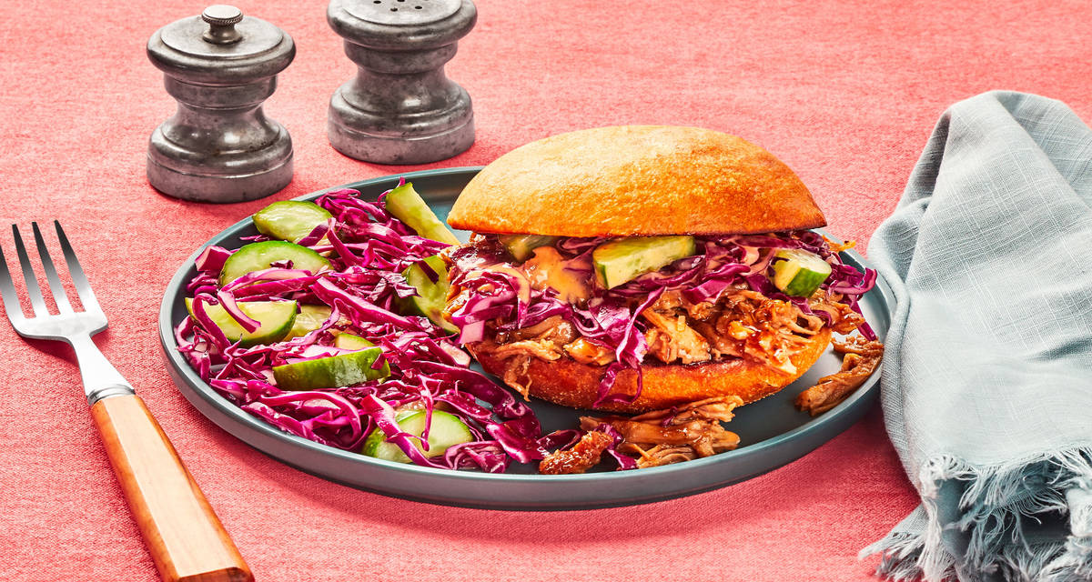 Bulgogi-Flavored Pulled Pork Sandwiches with Sriracha Mayo & Pickled Veggie Slaw