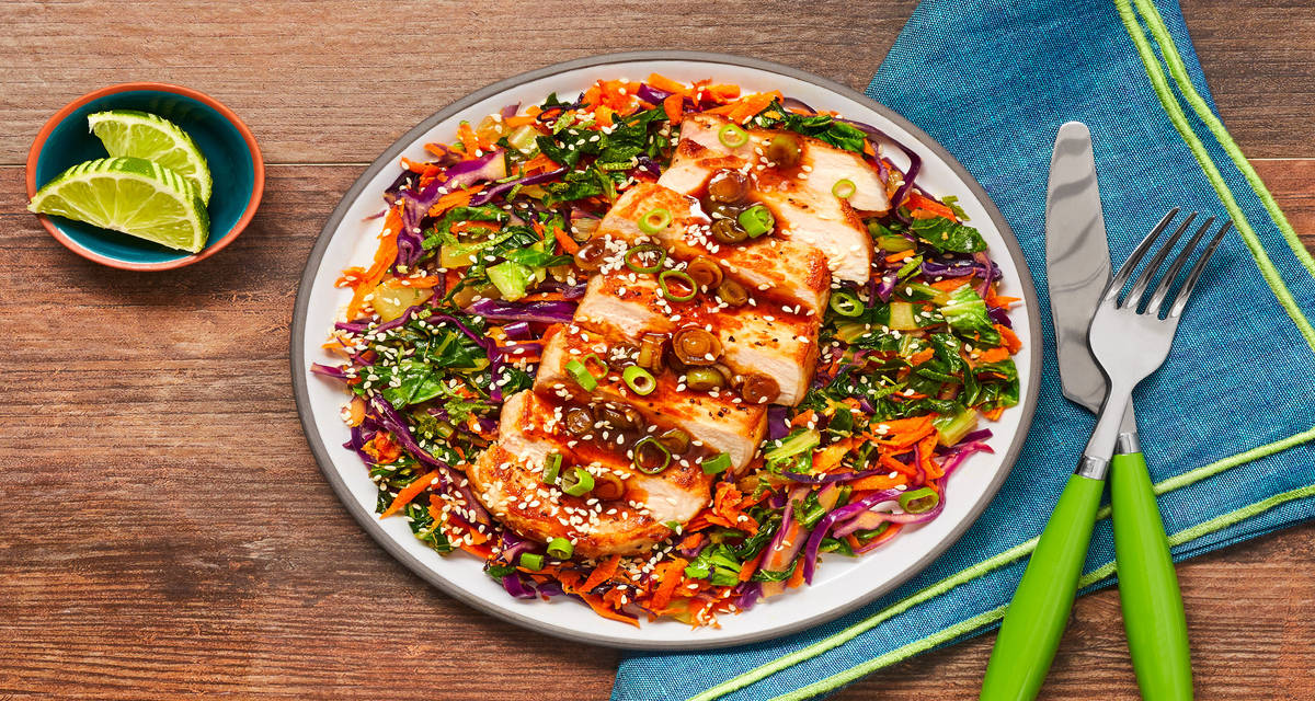 Bulgogi-Style Pork Chops with Gingery Stir-Fried Bok Choy, Cabbage & Carrot