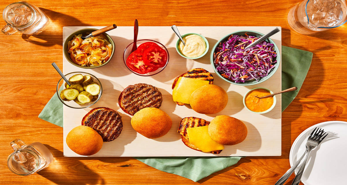 Burger & Chicken Sandwich Bar with Super Sauce, Dill Pickles, Umami Mayo & Slaw