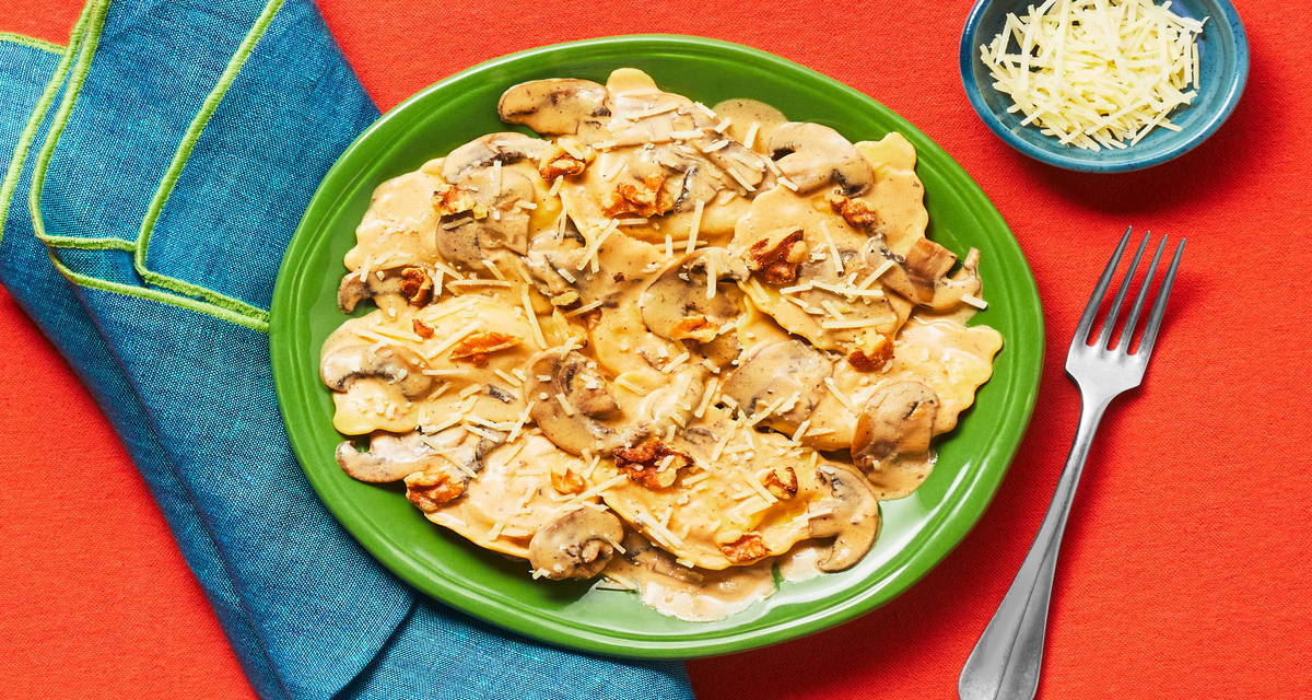 Butternut Squash Agnolotti with Brown Butter Mushroom Cream Sauce