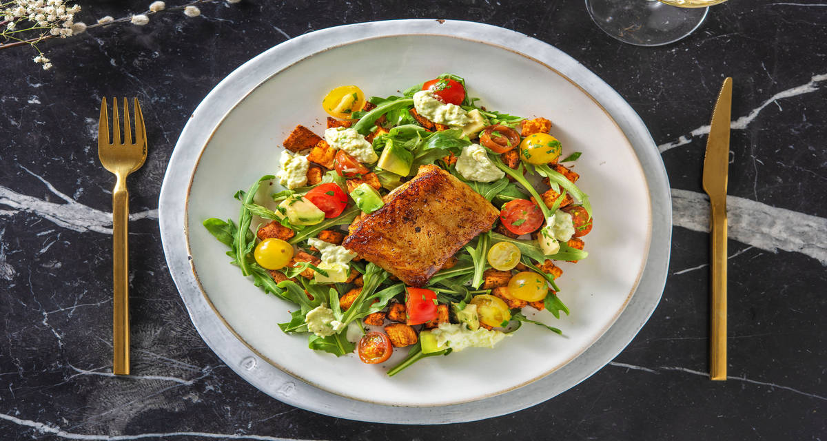 Cod with Sweet Potatoes & Tomato Salad Recipe HelloFresh