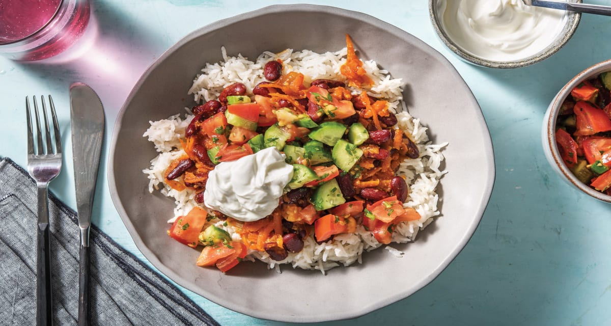 Caribbean Bean Chilli with Coconut Rice & Tomato Salsa-image