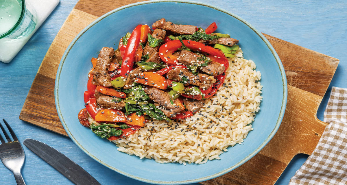 Char Siu Beef StirFry & Brown Rice Recipe HelloFresh