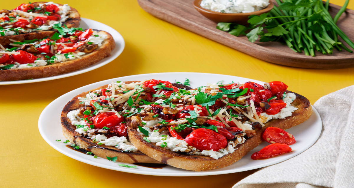 Charred Tomato & Ricotta Toasts with Walnuts, Chili Flakes & Balsamic Glaze | 2 Servings-image