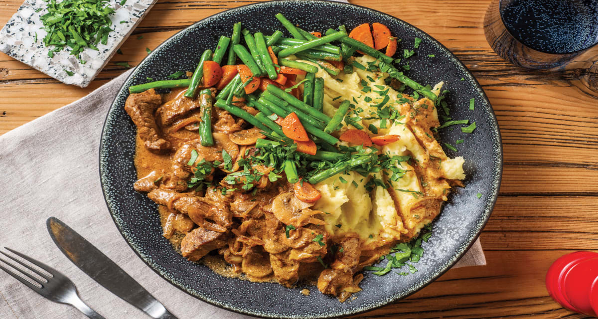 Cheat's Beef Stroganoff with Mashed Potato Recipe HelloFresh