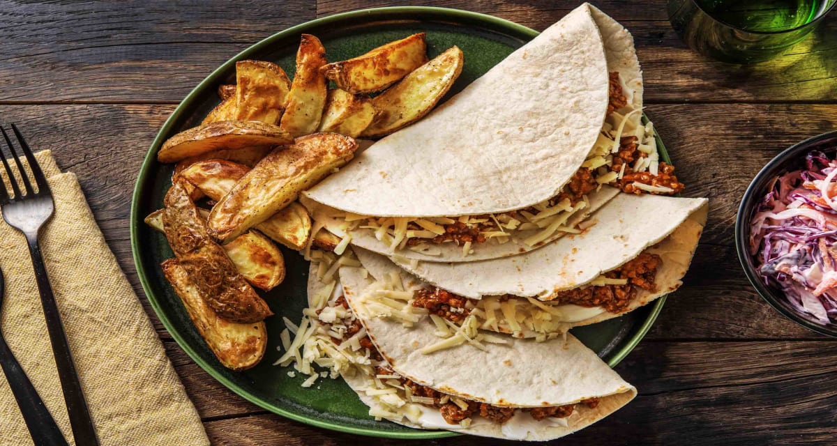 Cheese Burger Tacos with Wedges and Slaw-image