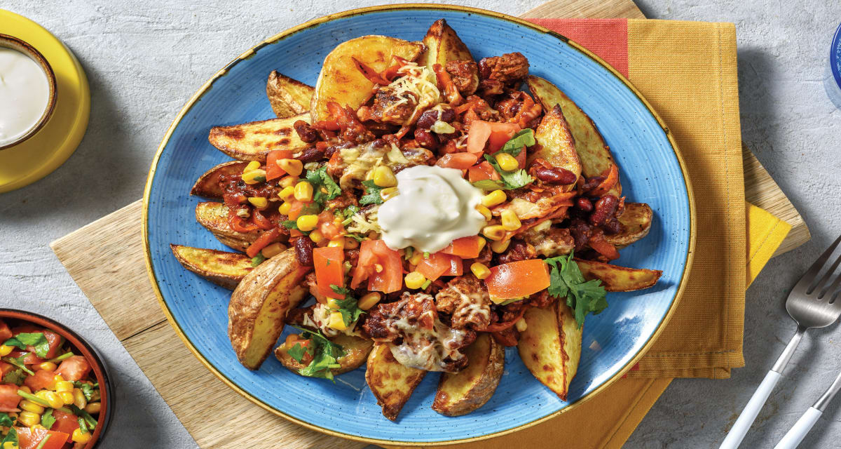 Cheesy American Beef Loaded Wedges with Charred Corn Salsa & Sour Cream-image