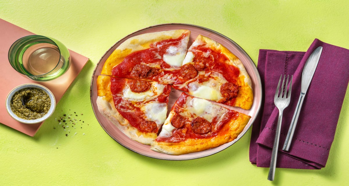 Cheesy Chorizo Pizza with Pesto Crust Dipper-image