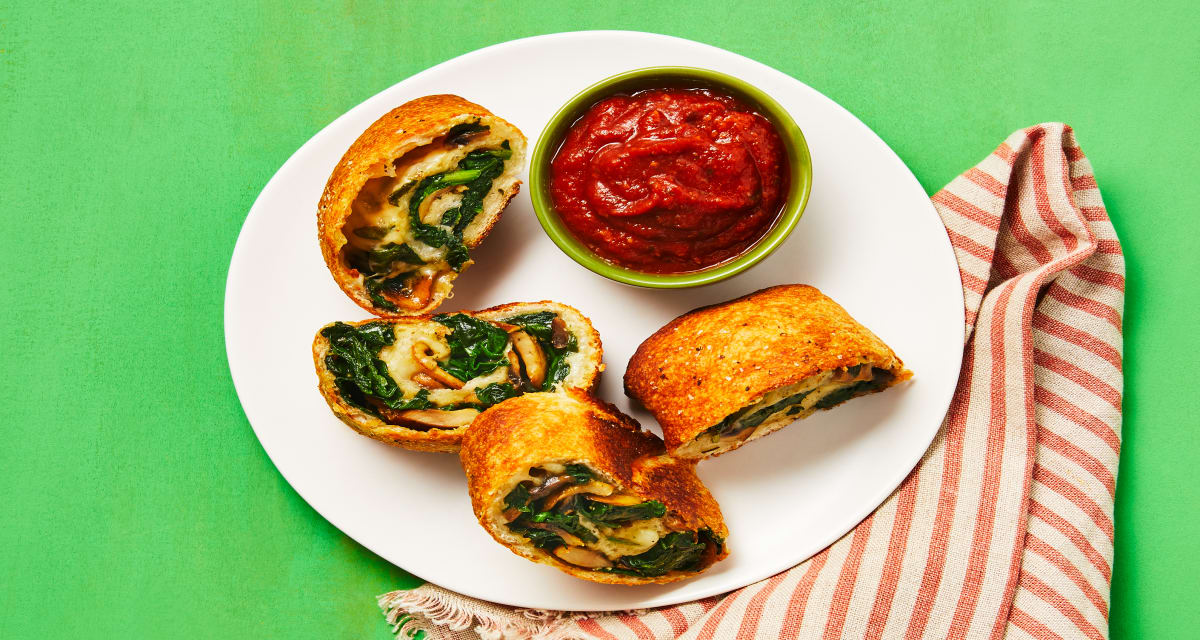 Cheesy Spinach & Mushroom Stromboli with Marinara Sauce-image