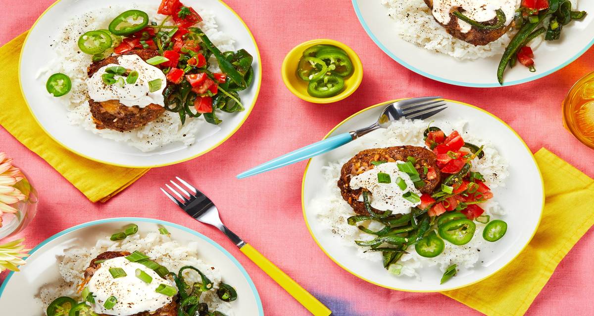 Cheesy Stuffed Mexican Meatloaves with Rice and Pickled Jalapeño