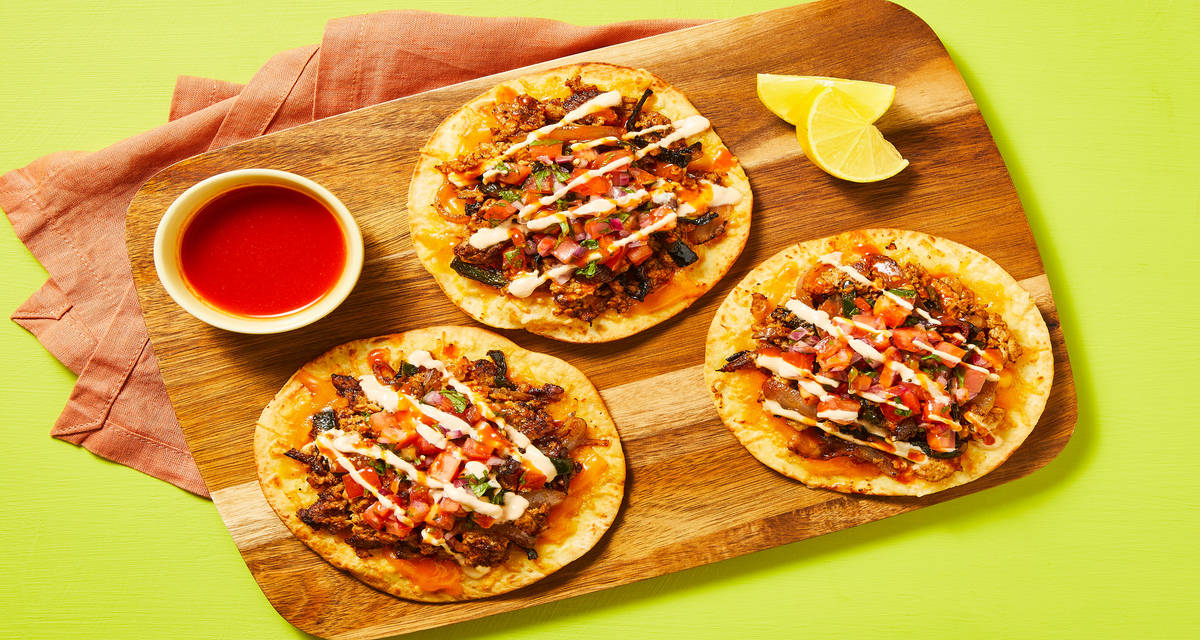 Cheesy Turkey & Poblano Tostadas with Pico de Gallo & Smoky Crema
